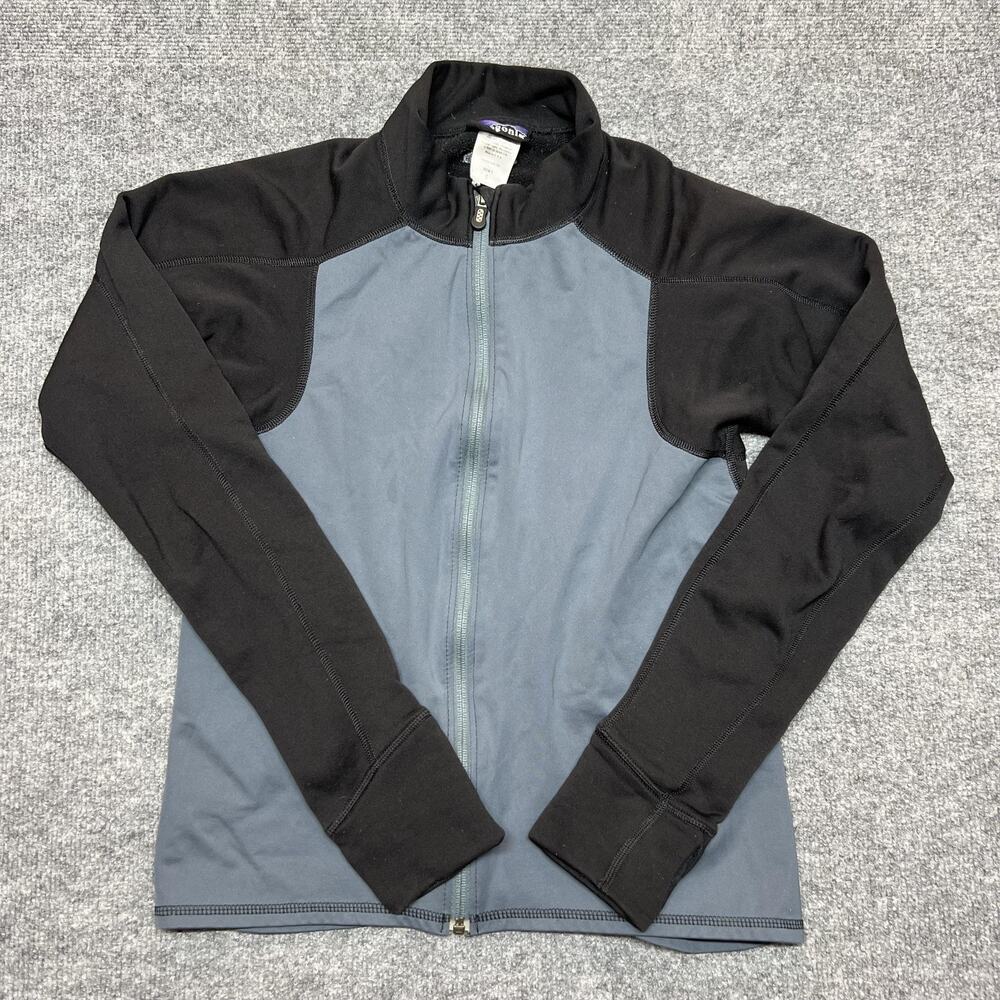 Patagonia Jacket Mens Small Black Blue Full Zip Fleece Thumbholes Colorblock